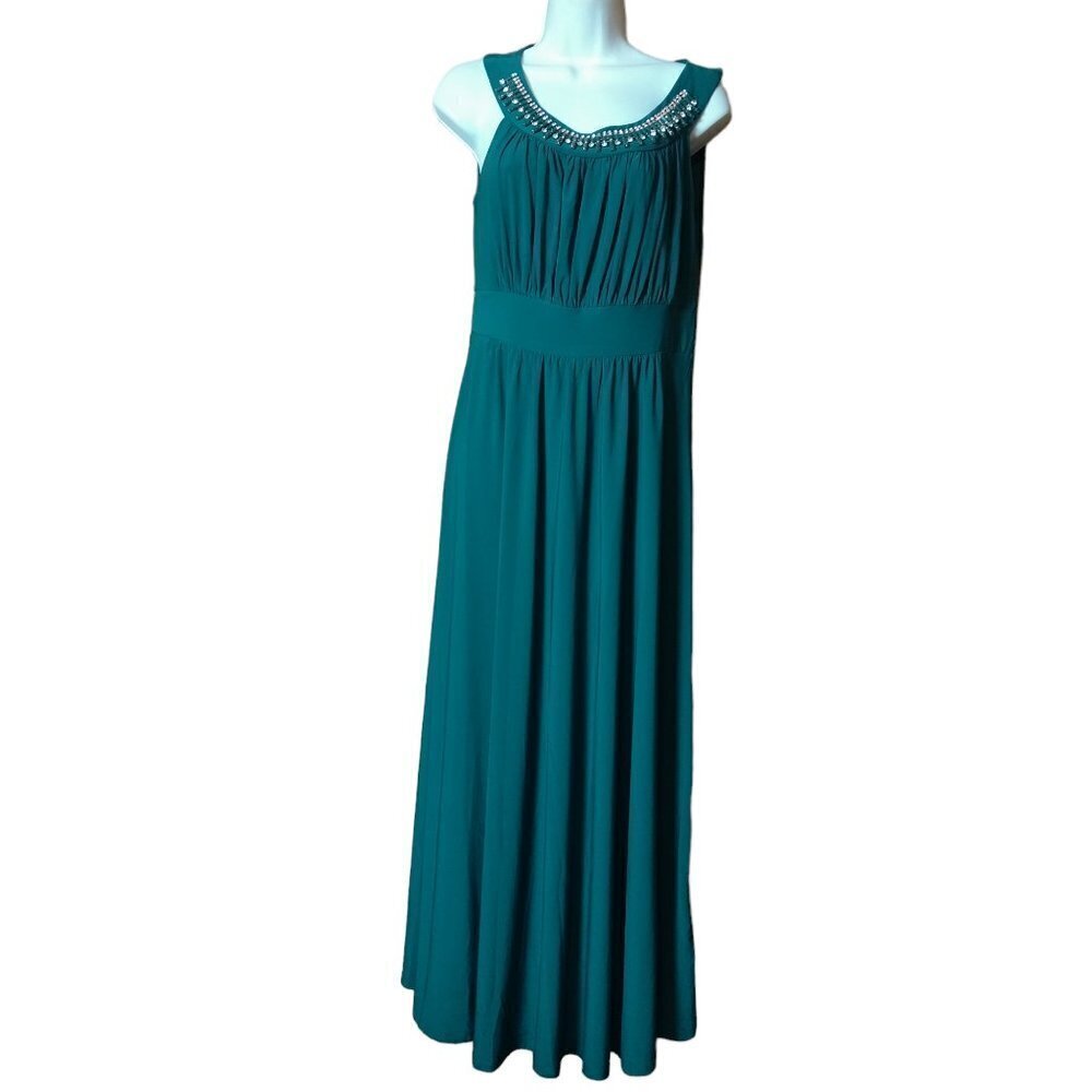 Blooming Rose Size Medium Green Sleeveless Jeweled Maxi Dress Gown Event Party